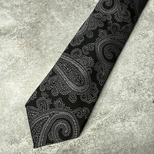 English Laundry Necktie Men One Size Black Gray Paisley Silk Jacquard